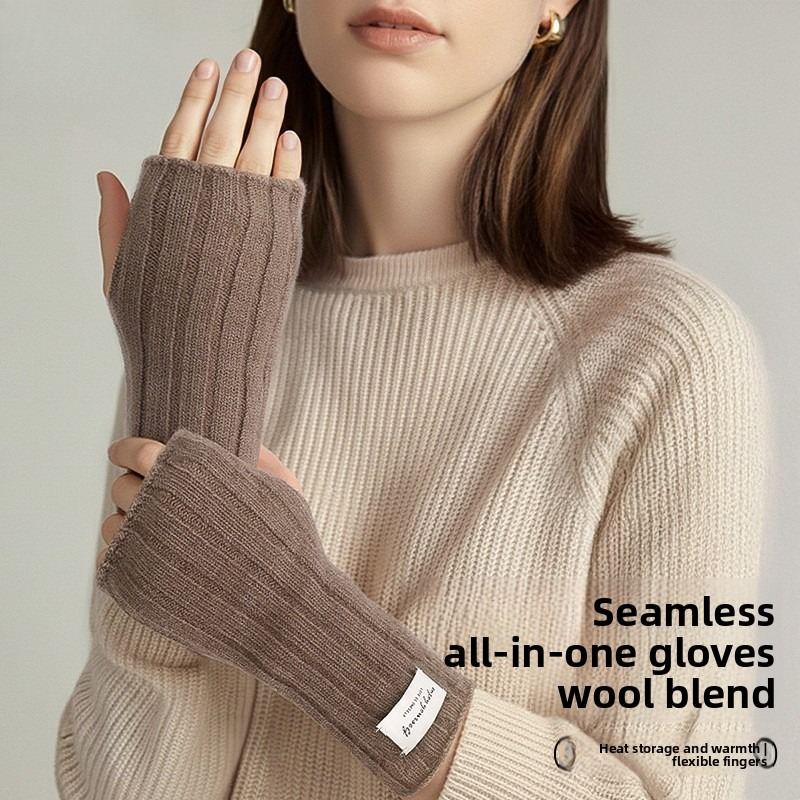 Wool Glove Lined - 겨울용 손가락이 드러나는 니트 장갑, 여성용,
