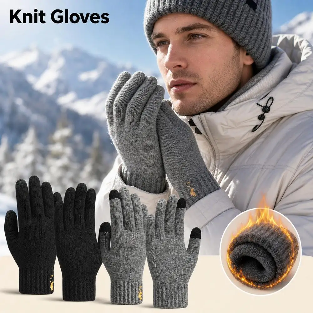 Wool Glove Lined - 남성용 가을/겨울용 니트 소재 터치스크린 장갑,